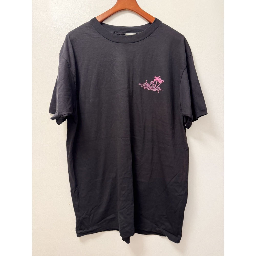 Vintage 80s LA Gear Single Stitch Black T-Shirt Men's XL Pink Logo Made in USA